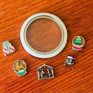 Origami Owl Large White Locket Face & Christmas Charms